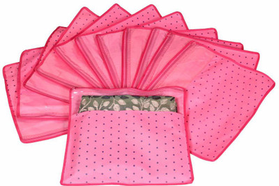 PrettyKrafts F1290_Pink12 Saree Cover Set of 12 Polka dots with Top Transparent Window_Pink 1290(Pink)
