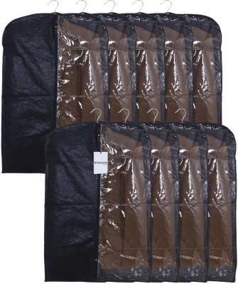HOMESTIC Coat Cover Embossed Coat Cover|Half Transparent Wardrobe Organizer, Pack of 9 (Black) 58HT06056(Black)