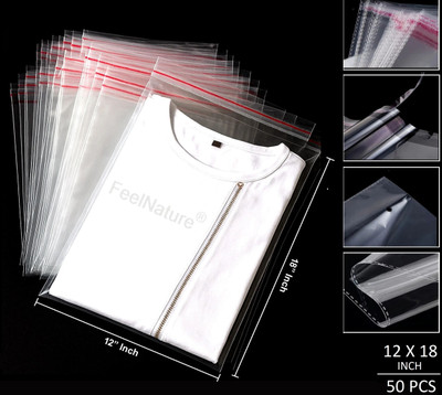 FeelNature 12x18 Inch (50 - Piece) Reusable And Recyclable Transparent Packing Cover Bag for Saree/Tshirts/Pant/Lehnga/Heavy Dresses High Durability And Moisture Resistance(Transparent)