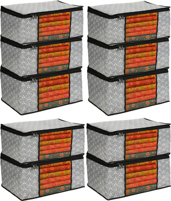 HOMIFY 10 pcs Non Woven Saree Cover/Clothes Organiser For Wardrobe Set Storage Bag Premium-Quality Trendy Saree Cover Storage Bag For Wardrobe Organizer with Front View Transparent Window And Zip For Lehenga, Suit, Dress(Grey)