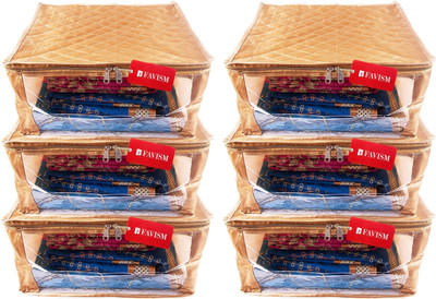 FAVISM Designer 9 Inch Height Side Transparent Big Saree Covers - Set of 6 Pcs. Golden00209(Golden)
