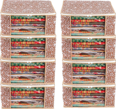 annora-international-set-of-8-beige-high-quality-non-woven-with-window-saree-coverwardrobe-organizer-clothes-storage-cover-storage-space-saver-multipurpose-bag-wardrobe-storage-organizer-storage-boxbeige