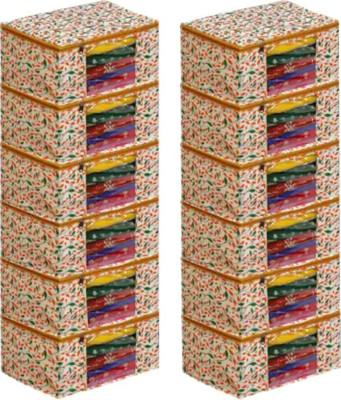 MADHVAN Saree cover Printed Non Woven Fabric Saree Cover/Clothes Organiser For Wardrobe Set YEELOW CREAM10(Yellow, Cream)