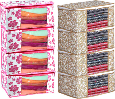 GULAFSHA INDUSTRIES saree cover Non Woven Fabric Saree Cover/Clothes Organiser for Wardrobe Set 8(Pink, Golden)