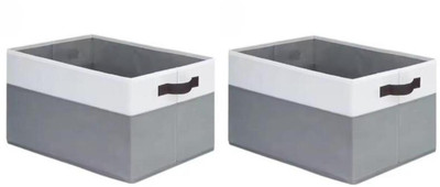 Mteaser Foldable & Collapsible Non Woven Storage Bins with Handles Space-Saving Storage Box Wardrobe Closet Organizer for Clothes, Toys, Home Organization Pack of 2(Grey)