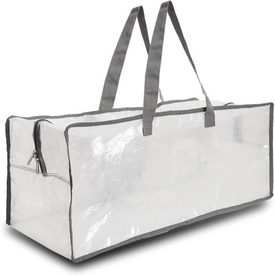 DOUBLE R BAGS Polypropylene Woven Storage Bag - Large, Foldable, Multipurpose with Handle for Clothes & Blankets Transparent(Grey)