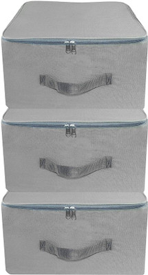 wini krafts Nylon underbed , Wardrobe Bag, Moisture Proof Cloth Storage Organiser with Zippered Closure & Handle Pack of 3(Grey)
