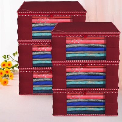 KUBER INDUSTRIES Designer Non woven Saree cover/ Saree Bag/ Storage bag Set of 6 Pcs 9 Inches Height COMBONWCMBB15(Maroon)
