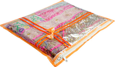 ANKIT INTERNATIONAL Single Saree Cover High-Quality Single Saree Cover Storage Bag For Wardrobe Organizer Premium Saree Storage bag Orange Flower Printed saree cover(Orange)