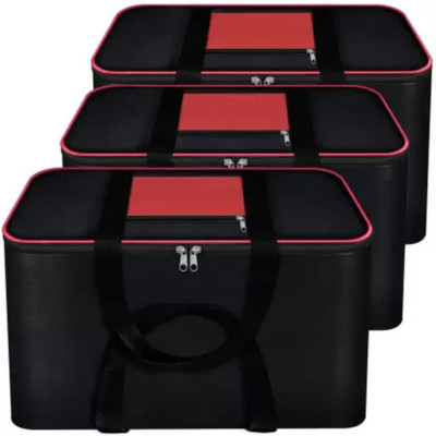 QUAIL Premium Quality Nylon Wardrobe Bag Underbed Cloth Storage Organizer with Zippered Closure & Handle, (Pack of 3)(Black, Red)