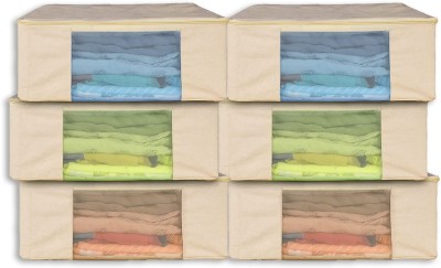 blendmix Storage Bag Cotton Canvas Clothes Storage Bags / Saree Covers with Zip, Design Dresses, Sarees, Lehengas Storage Bag Cotton Canvas Wardrobe Organizer (17 x 14 x 7 Inch) (Pack of 6)(Beige)