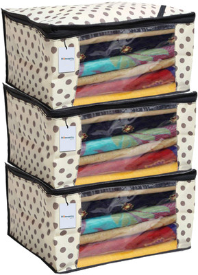 HOMESTIC by Kuber Industries Cloth Cover Polka Dots Saree Cover/Regular Cloth Bag/Wardrobe Organizer Set of 3 Pcs (Ivory) 100000000010590_HT(Ivory)