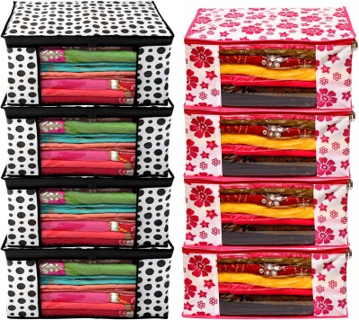 Ankit International Saree Cover High-Quality Trendy Saree Cover Storage Bag For Wardrobe Organizer Garments Storage bags-Big in size Floral and Dot Printed saree cover Pack of 8(Pink, White, Black)