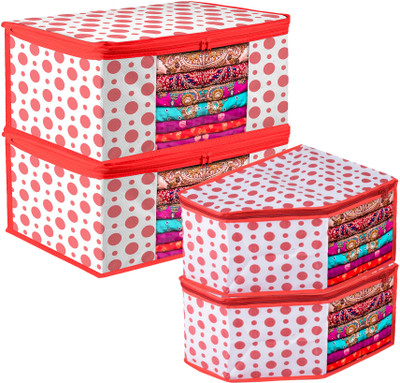 KUBER INDUSTRIES Saree & Blouse Cover Combo Dot 2 Pieces Saree Cover & 2 Pieces Blouse Cover Combo Set|Set of 4|Red 75KM13627(Red)