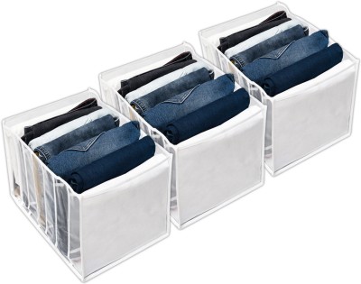 KUBER INDUSTRIES Cloth Organizer PVC .40mm 7 Grids Cloth Organizer for T-shirts|Trousers|Socks|Pack of 3|White 65HS009537(White)