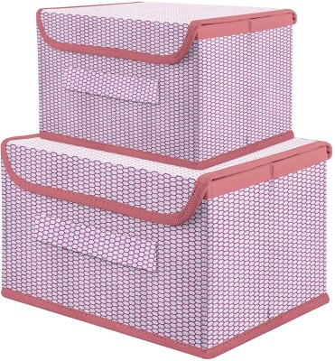 TUFRY Foldable Garments Organizer / Box Combo (Big and Small Size) for storing clothes, Books, Toys and Other Essential Items(Pink)