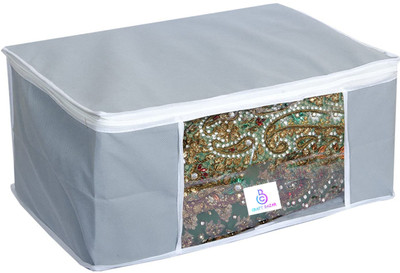 Craft Bazar Non Woven Fabric Saree Cover/ Clothes Organizer with Transparent Window & Zipper Closure | Pack of 1 Foldable Multipurpose Storage(Grey)