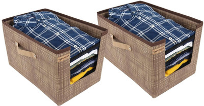 Shrey Creation Shirt Stacker Organizer for Wardrobe Closet & Wardrobe Organizer, Dustproof & Moisture Resistant, Stack 10–12 Shirts Neatly, Foldable Space-Saving Shirt Organizer Box ( Pack Of 2)(Beige Print)