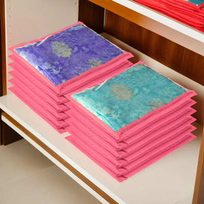 KUBER INDUSTRIES Designer Single Saree Cover 12 pcs set MKU014(Pink)