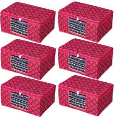 DKS enterprise cloth storage box Non-Woven Fabric Saree Cover Clothes Organiser with Transparent Window A1 storage box for clothes Pack - 6(( Marun ))