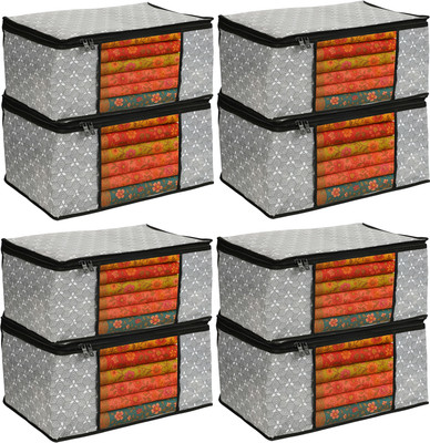 HOMIFY 8 pcs Non Woven Saree Cover/Clothes Organiser For Wardrobe Set Storage Bag Premium-Quality Trendy Saree Cover Storage Bag For Wardrobe Organizer with Front View Transparent Window And Zip For Lehenga, Suit, Dress(Grey)