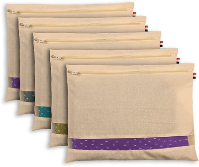 Surelix Cotton covers Cotton Saree Bags/Clothes Covers For Storage Single With Zip Closure Set Of 5 cotton cover-5(Off white)