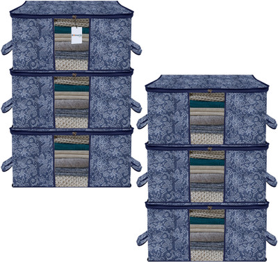 HOMESTIC by Kuber Industries Underbed Storage Bag Flower Print Underbed Storage Bag with View Window & Handle|Pack of 6|Navy Blue 82HT17173(Navy Blue)