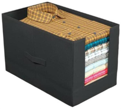 Milan Craft Set of 1 Multipurpose Foldable Non-Woven Fabric Shirt Stacker Storage Box Organizer with Handle Durable, Dust-Proof & Stackable Cloth Storage Bin for Wardrobe, Closet & Underbed Use(Black) Milan Craft Set of 1 Multipurpose Foldable Non-Woven Fabric Shirt Stacker Storage Box Organizer with Handle Durable, Dust-Proof & Stackable Cloth Storage Bin for Wardrobe, Closet & Underbed Use(Black)