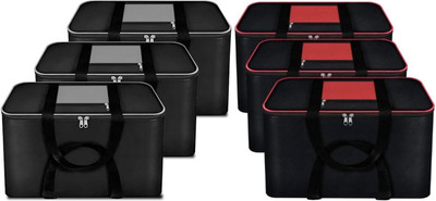 AQSA ENTERPRISE 3 Pieces Large Foldable Storage Bags with Zipper for Clothes & Sarees & Carry Handles | Foldable Large Capacity Utility Organizer Blanket Cover Grey mix Black-Q3_Blanket Cover Red mix Black-Q3(Grey mix Black, Red mix Black)
