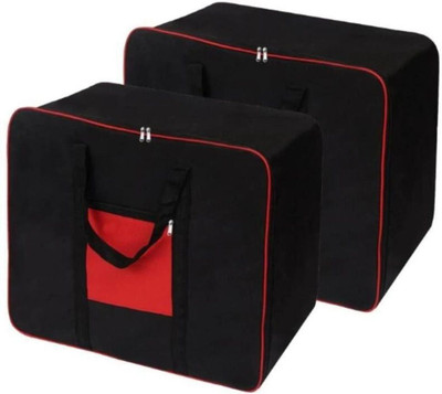 Stowcraft Moisture Proof Big Underbed Storage Bag For Multi Purpose Use STBC Box Black-P2 Blanket Cover with Zipper Front Pocket and Handles Set of 2(Black mix Red)