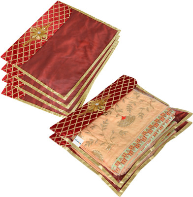 HOMESTIC by Kuber Industries Saree Cover Check Jama Brooch Single Packing Saree Cover With Velcro|Pack of 6|Maroon 73HT12141(Maroon)