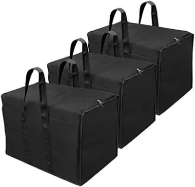 S.V.Enterprises Underbed Storage Bag Foldable Large Bag Big Organizer for Clothes | Blankets & Documents Zipper Closure and Handle | Premium Quality Nylon Wardrobe Bag, Underbed Cloth Storage (Pack of 3)(Black)