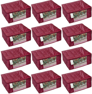 Home Style India Saree Cover Parachute Material Garment Organizer Bag Transparent Window with Zip Closer - Pack of 12(Maroon)