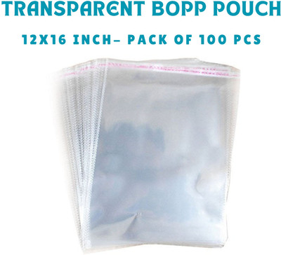 Retailvibes 12x16 Inch | 30X40 Cm 100 Pcs Bopp Bag Transparent Packing Bag | Self Adhesive Jewellery & Accessories Pouch(Clear)