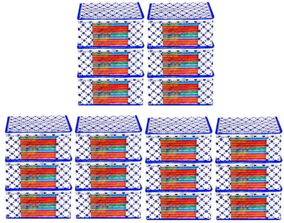 ultimatefashionista Garment Cover Pack of 18pc Polka Dot Non Woven Fabric Saree Cover/Clothes Organiser for Wardrobe Set with Transparent Window(Blue)