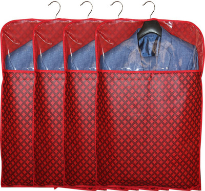 House of Common Front Transparent 2 in 1 Saree and Coat Covers Non Woven Suit/Coat/Blazer/Saree Covers Pack of 4(Red)