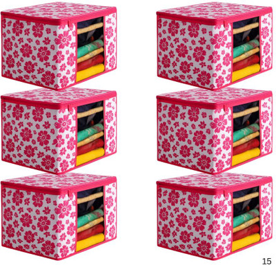 Lonaxa Cloth storage box Pack of 6 Storage organizer Saree cover Storage bag Cloth bag Organizer box Saree Cloth organiser for wardrobe Packing bags Travel organizer Space saver bag(Pink)
