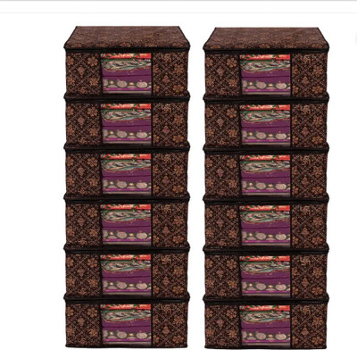 farhan bags High Quality Large Saree Cover With Double Zipper | Wardrobe Bag | Saree Cover Closet Organizer / Saree Bags For Wardrobe Organizer Clothes Premium Clothes Garments Storage bags-Big in size Gold Printed Sakhiya kalash Pack of-12(Brown)