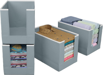 Hoomora Shirt Stacker Organizer for Clothes Wardrobe Organizer Garment Cover Cloth Storage Organiser HM-ST006 Foldable Cloth Storage Box with Front Opening – Clothes Organizer for Wardrobe(Grey)
