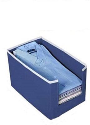 ANABIYA Foldable Non-Woven Fabric Shirt Stacker Storage Box Organizer with Handle for Wardrobe, Closet, Underbed Use Durable, Dust-Proof, Stackable Cloth Storage Bin Pack of 1(Blue)