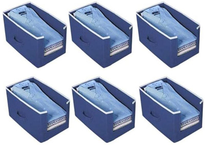 Organo Craft Foldable Non-Woven Fabric Shirt Stacker Storage Box Organizer with Handle for Wardrobe, Closet, Dawer & Underbed Use Durable, Dust-Proof, Stackable Cloth Storage Bin Pack of 6(Blue) Organo Craft Foldable Non-Woven Fabric Shirt Stacker Storage Box Organizer with Handle for Wardrobe, Closet, Dawer & Underbed Use Durable, Dust-Proof, Stackable Cloth Storage Bin Pack of 6(Blue)
