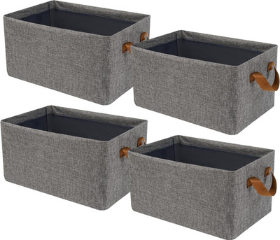 NESTIFY Foldable 26L PACK OF 4 Cloth Storage Box Basket with Metal Frame and Handles Clothes Organizer for Wardrobe Storage Box Wardrobe Organizer for Clothes, Toys Storage Cubes Organizer with Handles Collapsible Organizer Box(Grey)(Grey)