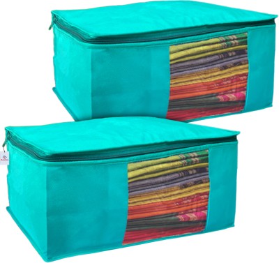 Heart Home Saree Cover Multiuses Non-Woven Saree Covers/Clothes Storage Bag Wardrobe Organizer- Pack of 2(Blue)