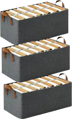 Vervita PACK OF 3 Collapsible Fabric Storage Cubes Organizer with Handles Foldable Storage Basket For Organizing Toys, Books, Shelves, Closet, Large Storage Box with Handles(Grey)
