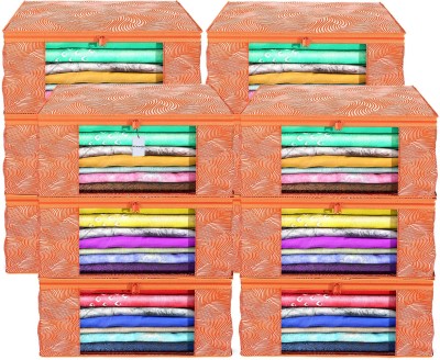 HOMESTIC Saree Cover (Pack of 12) Foldable 9 Inch Lahariya Print Non-Woven Saree Covers | Orange Cloth Storage(Orange)