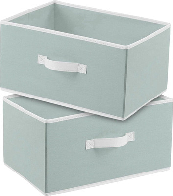 Stowcraft Foldable Non Woven Fabric Storage Box with Sturdy Handle Collapsible Storage Basket for Clothes, Toys & Household Items Durable Rectangular Drawer Organizer Bin Combo of 2(Grey)