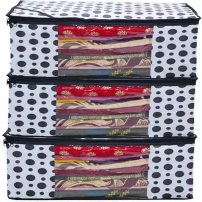 MADHVAN Saree cover Printed Non Woven Fabric Saree Cover/Clothes Organiser For Wardrobe Set BLACK3(Black)