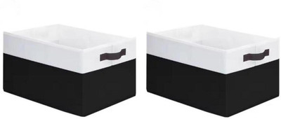 Oriscape Foldable & Collapsible Non Woven Storage Bins with Handles Space-Saving Storage Box Wardrobe Closet Organizer for Clothes, Toys, Home Organization Set of 2(Black)