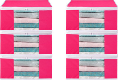 Ankit International High Quality Large Saree Cover With Double Zipper | Wardrobe Bag | Saree Cover Closet Organizer / Saree Bags For Wardrobe Organizer Clothes Premium Clothes Cover (Wedding Collection Gift) Garment Cover Pack of 06 F7773_SC_Large_82463606(Pink)