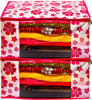 Aaliya Regular series Saree Covers ( pack of 2 ) pink flower with zippers 810730(pink flower)